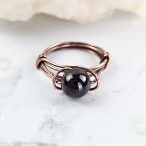Garnet Ring Jewelry Women Crystal Stone Bead Wire Wrapped Burgandy Red Handmade